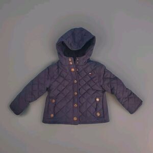 Baby Gilrs Winter Coat 24 M Quilted Hoooded Bark Blue Snap Tommy Hilfiger